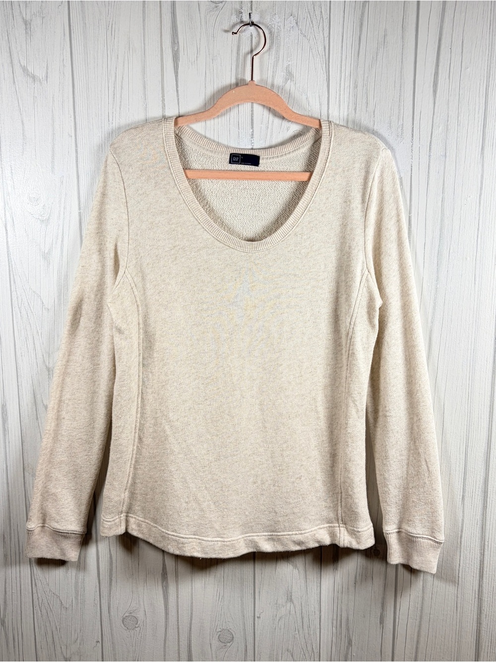 GAP Women’s Casual Boho Scoop Neck Shimmer Sweatshirt in Oatmeal, Large
